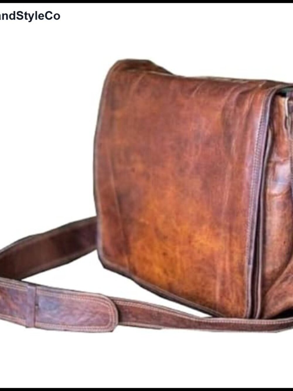 Genuine Leather Full Flap Messenger Bag 18 inch Laptop Satchel Adjustable Strap
